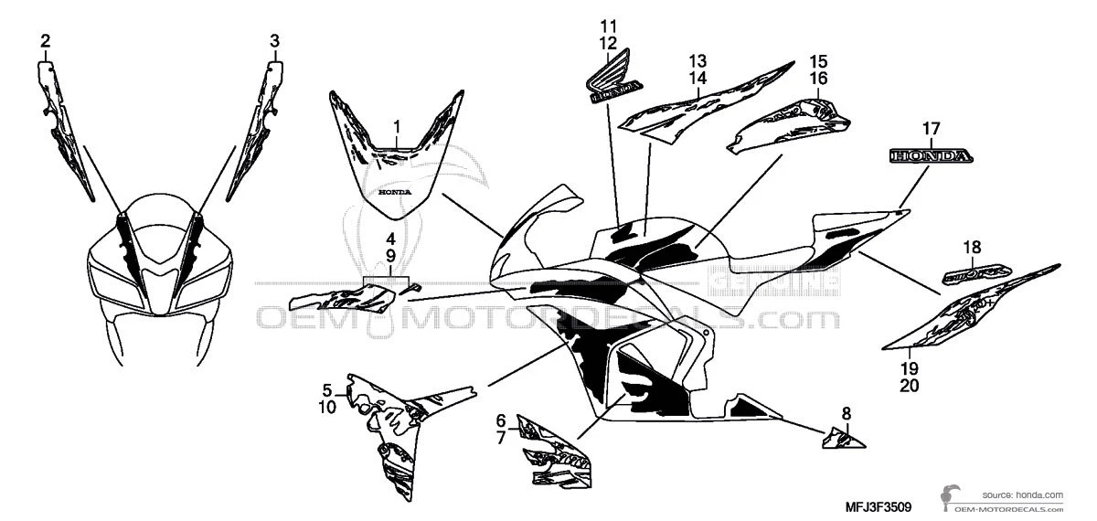 Decals for Honda CBR600RR 2010 - Black White • Honda OEM Decals