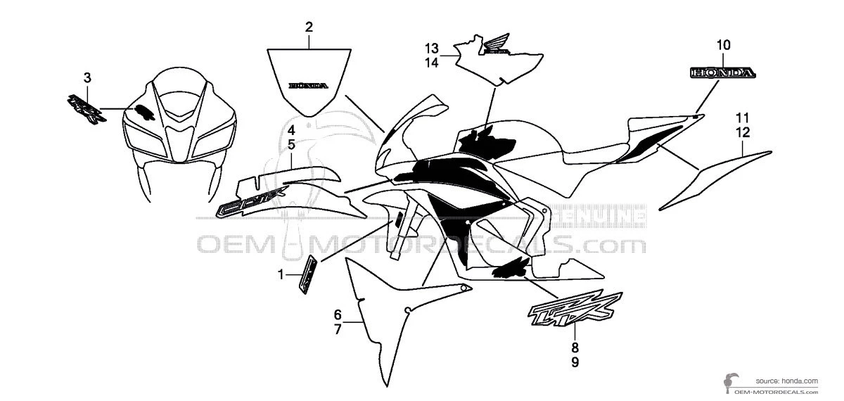 Decals for Honda CBR600RR 2011 - Gray • Honda OEM Decals