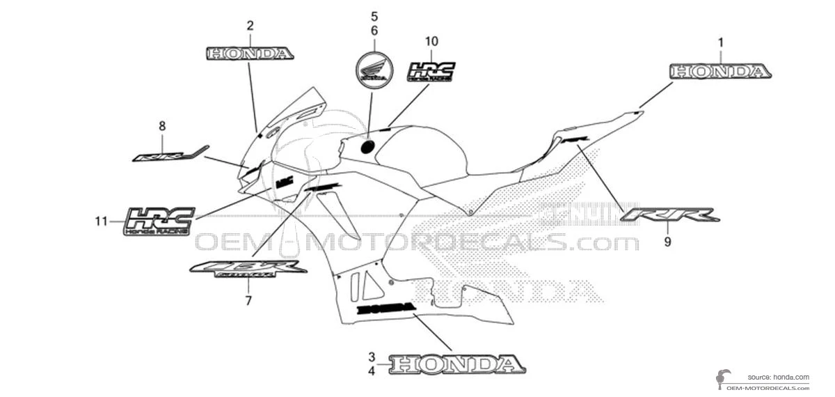 Decals for Honda CBR600RR 2025 - Black • Honda OEM Decals