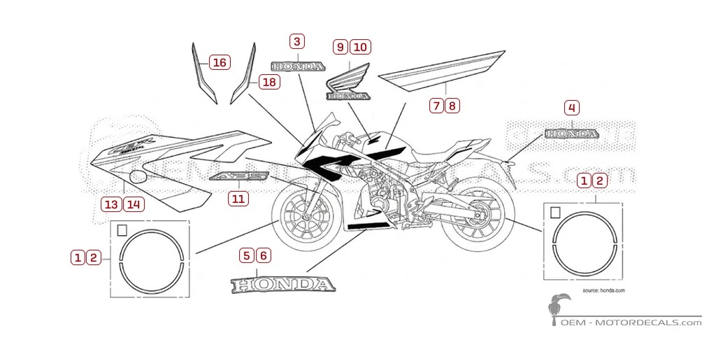 Aufkleber für Honda CBR650R  2026 • Honda OEM-Aufkleber