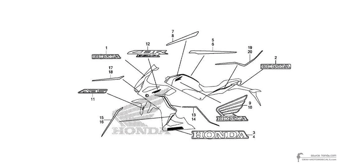 Adesivi per Honda CBR650R 2019 - Nero • Honda Adesivi OEM