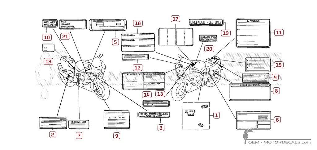 Autocollants pour Étiquettes d'avertissement • Honda Autocollants OEM