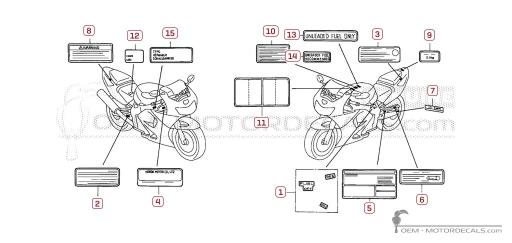 Stickers voor Waarschuwingslabels • Honda OEM Stickers