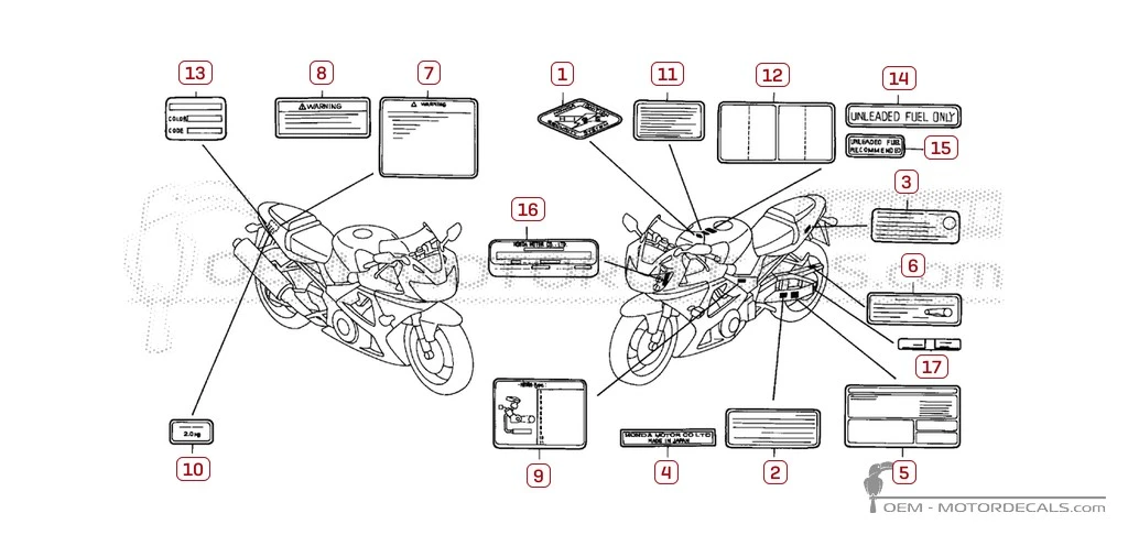 Autocollants pour Étiquettes d'avertissement • Honda Autocollants OEM