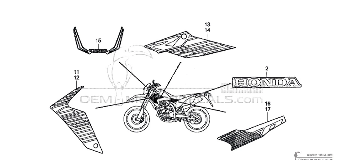 Naklejki do Honda CRF250M 2015 - Czerwony • Honda Naklejki OEM