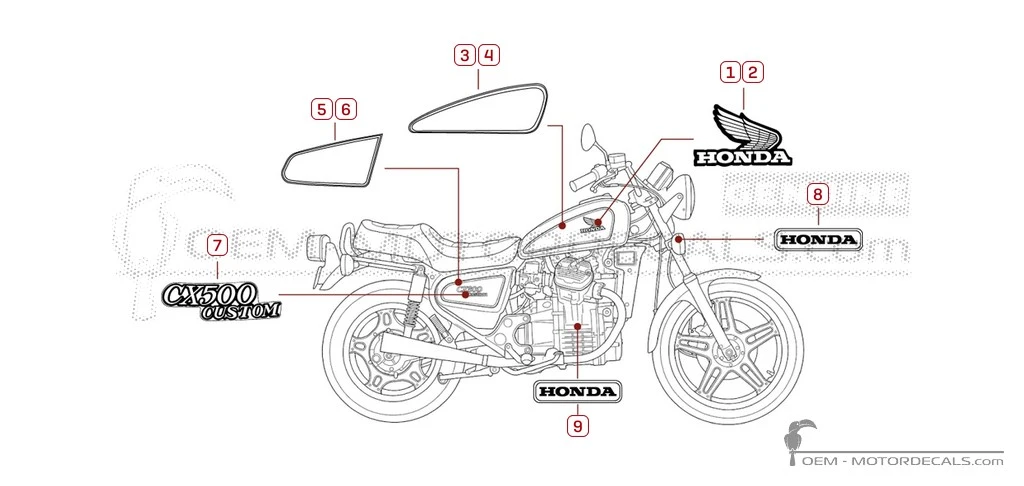 Decals for Honda CX500C CUSTOM 1979 • Honda OEM Decals Decals for Honda CX500C CUSTOM 1979 • Honda OEM Decals