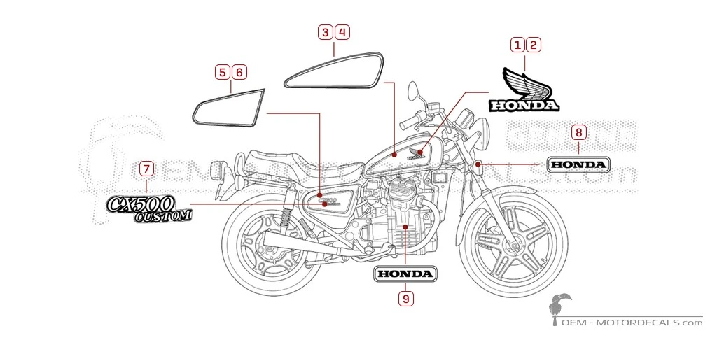 Decals for Honda CX500C CUSTOM 1979 • Honda OEM Decals Decals for Honda CX500C CUSTOM 1979 • Honda OEM Decals