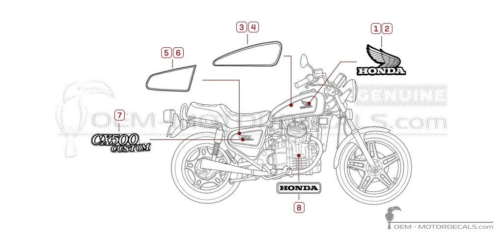 Aufkleber für Honda CX500C CUSTOM 1980 • Honda OEM-Aufkleber Aufkleber für Honda CX500C CUSTOM 1980 • Honda OEM-Aufkleber