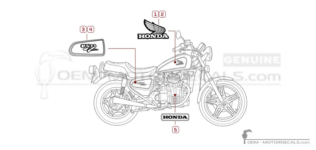 Autocollants pour Honda CX500C CUSTOM 1982 • Honda Autocollants OEM Autocollants pour Honda CX500C CUSTOM 1982 • Honda Autocollants OEM