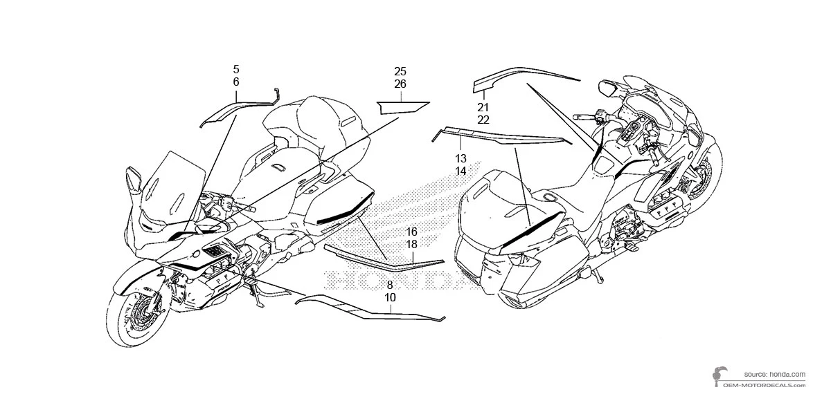 Pegatinas para Honda GL1800 GOLD WING 2021 - Rojo • Honda Pegatinas OEM