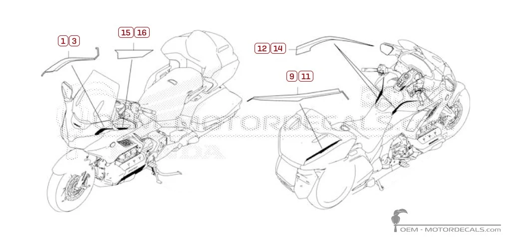 Adesivi per Honda GL1800 GOLD WING Tour Deluxe 2024 • Honda Adesivi OEM