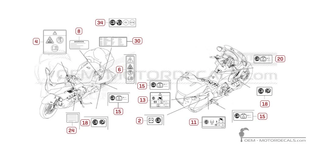 Stickers voor Waarschuwingslabels • Honda OEM Stickers