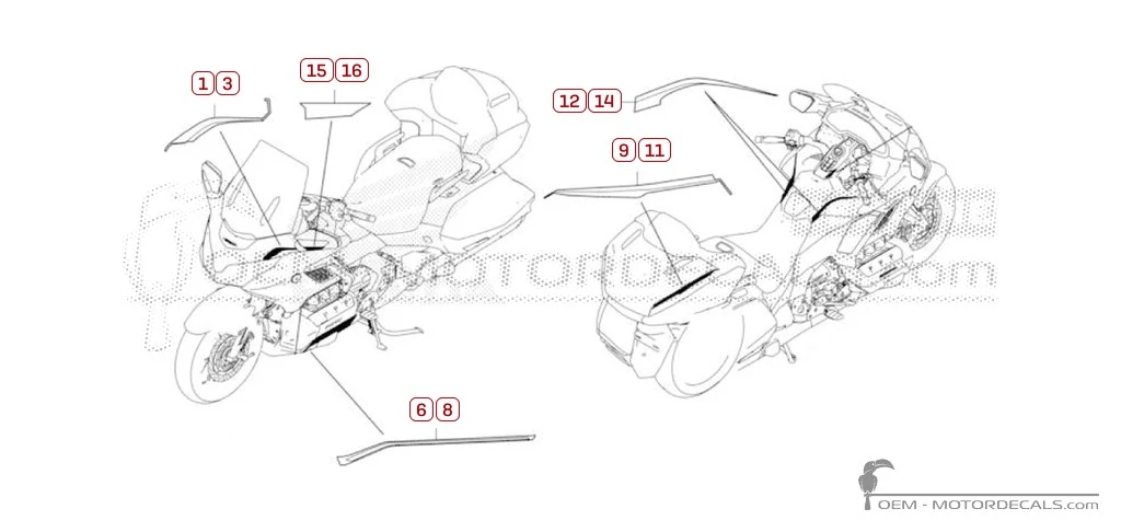 Aufkleber für Honda GL1800 GOLD WING Tour Deluxe 2024 • Honda OEM-Aufkleber