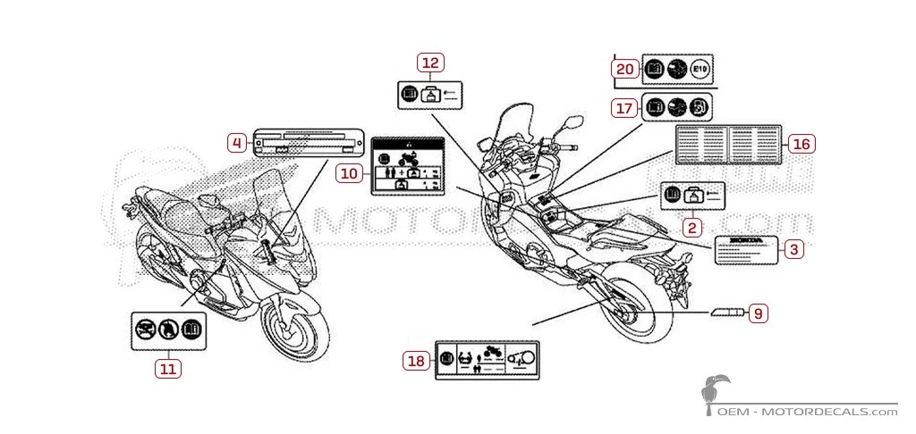 Étiquettes d'avertissement pour INTEGRA 750 2017 • Honda Autocollants OEM