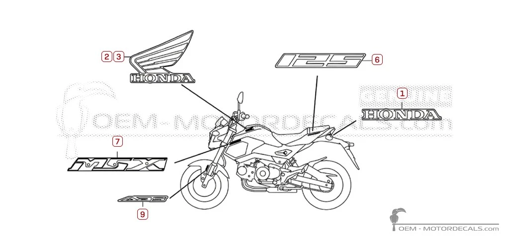 Decals for Honda MSX125 GROM 2017 • Honda OEM Decals