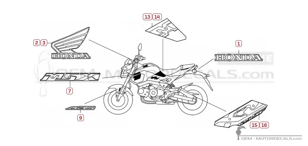 Naklejki do Honda MSX125 GROM 2018 • Honda Naklejki OEM