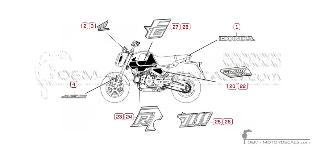 Adesivi per Honda MSX125 GROM 2023 • Honda Adesivi OEM