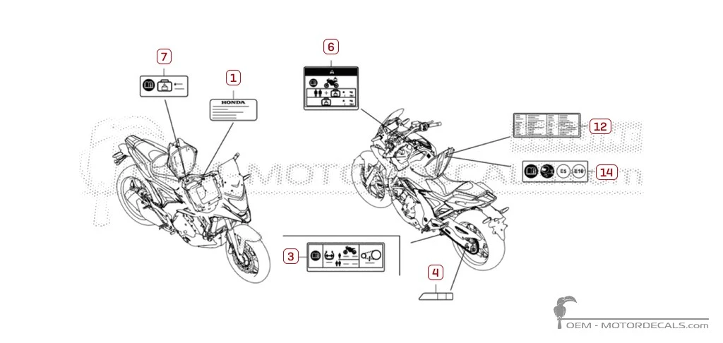 Aufkleber für Warnhinweise • Honda OEM-Aufkleber