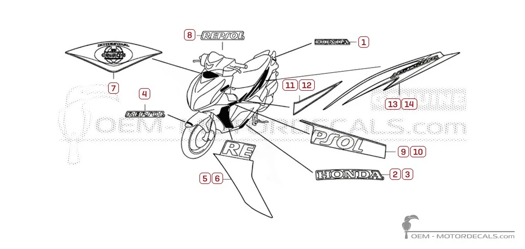 Autocollants pour Honda NSC50 R Repsol 2015 • Honda Autocollants OEM