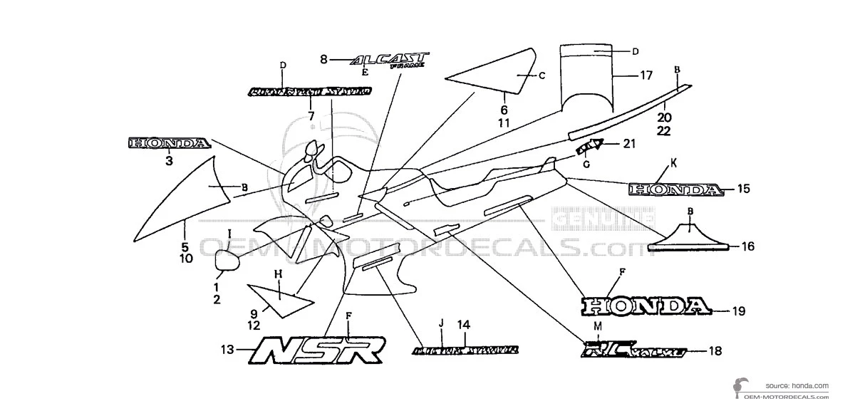 Adesivi per Honda NSR125 1989 - Rosso • Honda Adesivi OEM