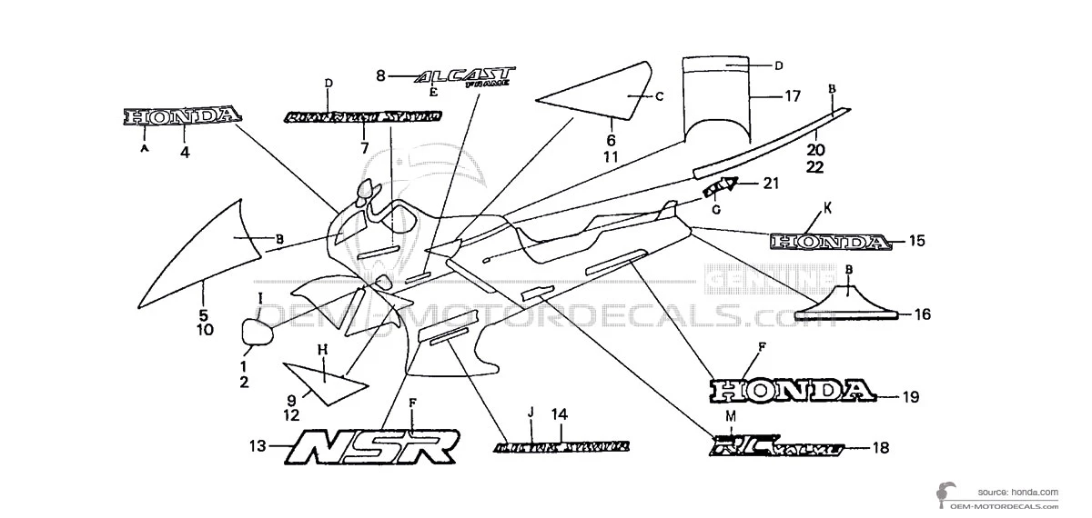Aufkleber für Honda NSR125 1989 - Weiss • Honda OEM-Aufkleber