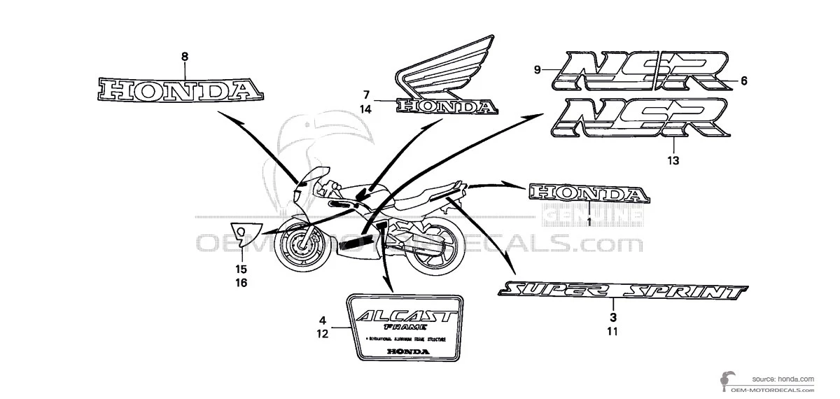 Decals for Honda NSR125 1993 - Yellow • Honda OEM Decals