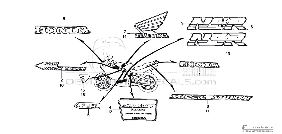Naklejki do Honda NSR125 1993 - Czerwony • Honda Naklejki OEM