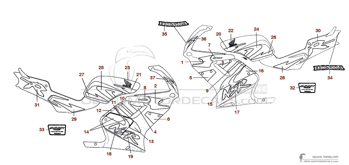 Aufkleber für Honda NSR125 1997 - Rot • Honda OEM-Aufkleber