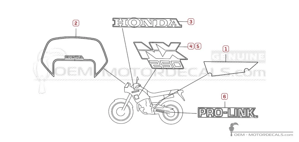 Aufkleber für Honda NX250 DOMINATOR 1988 • Honda OEM-Aufkleber