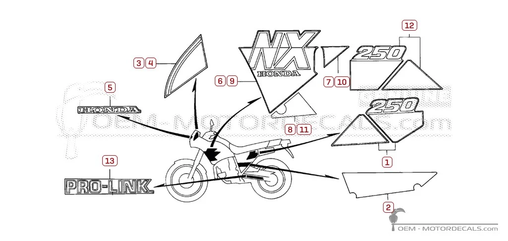 Stickers voor Honda NX250 DOMINATOR 1991 • Honda OEM Stickers