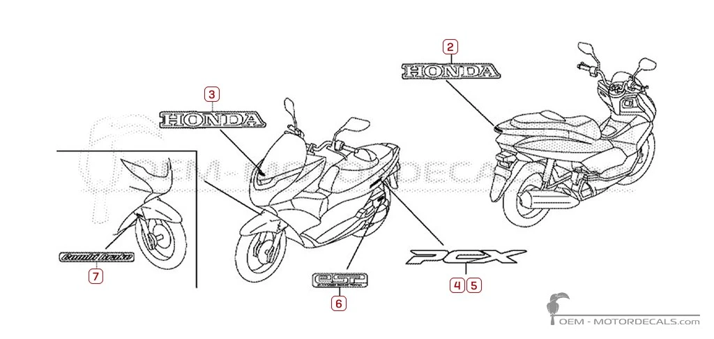 Adesivi per Honda PCX125 2013 • Honda Adesivi OEM