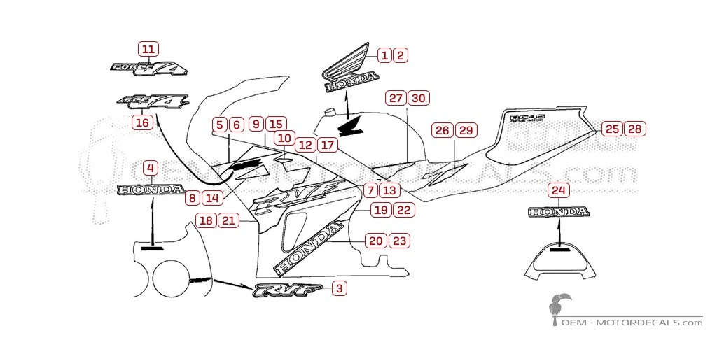 Aufkleber für Honda RVF750 1995 • Honda OEM-Aufkleber