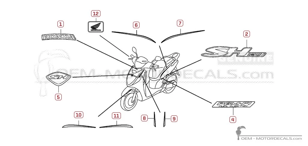 Stickers voor Honda SH125i R 2008 • Honda OEM Stickers