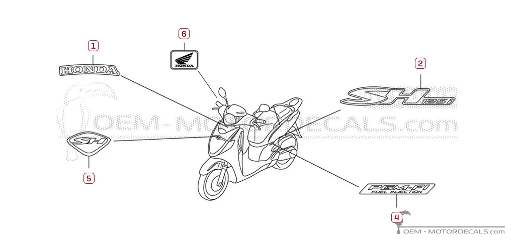 Adesivi per Honda SH125i 2008 • Honda Adesivi OEM