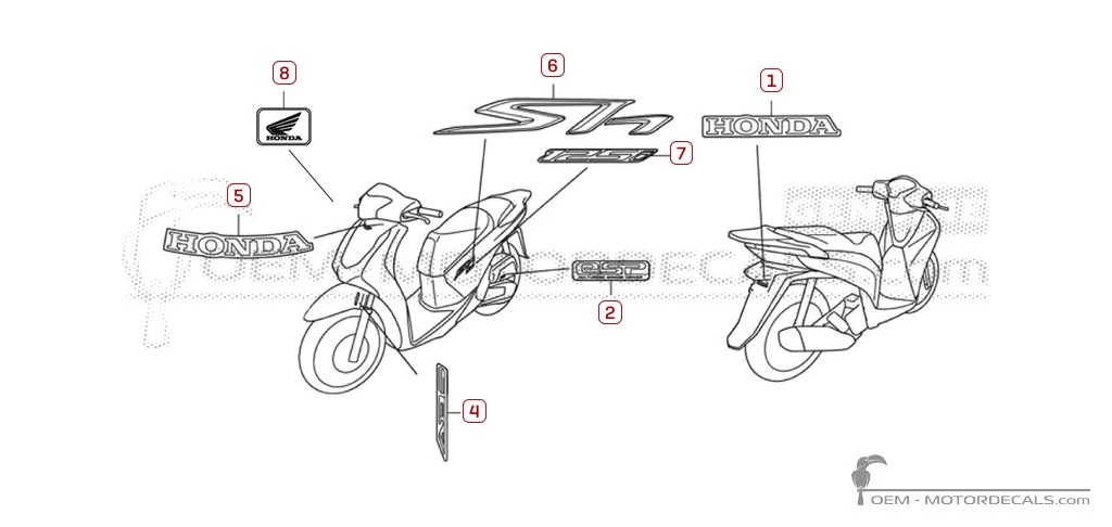Autocollants pour Honda SH125i 2017 • Honda Autocollants OEM