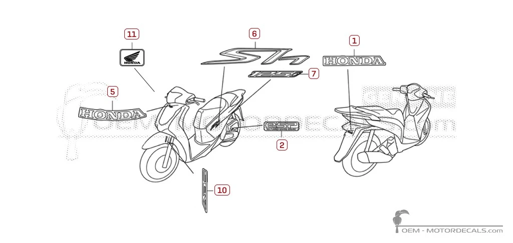 Autocollants pour Honda SH125i 2019 • Honda Autocollants OEM