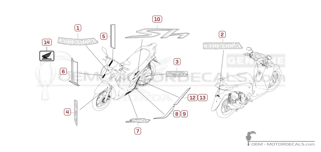 Stickers voor Honda SH125i 2023 • Honda OEM Stickers