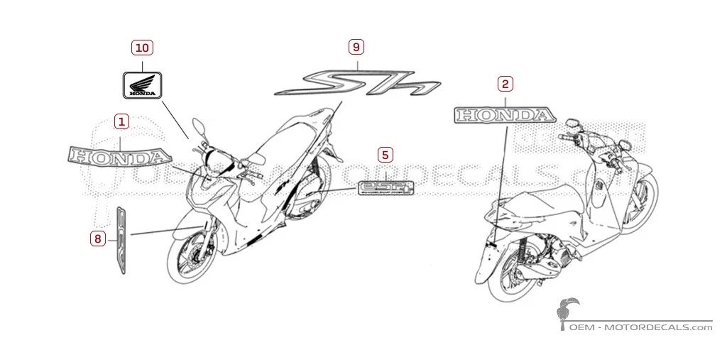 Autocollants pour Honda SH125i 2023 • Honda Autocollants OEM