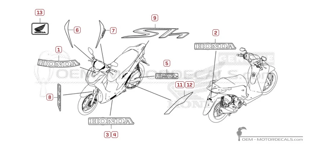 Stickers voor Honda SH125i 2024 • Honda OEM Stickers