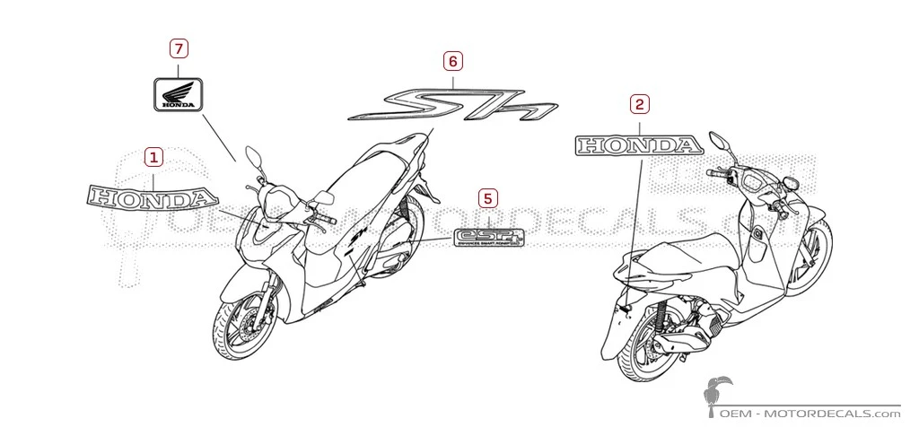 Stickers voor Honda SH125i 2026 • Honda OEM Stickers