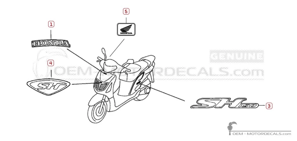 Autocollants pour Honda SH150i 2004 • Honda Autocollants OEM