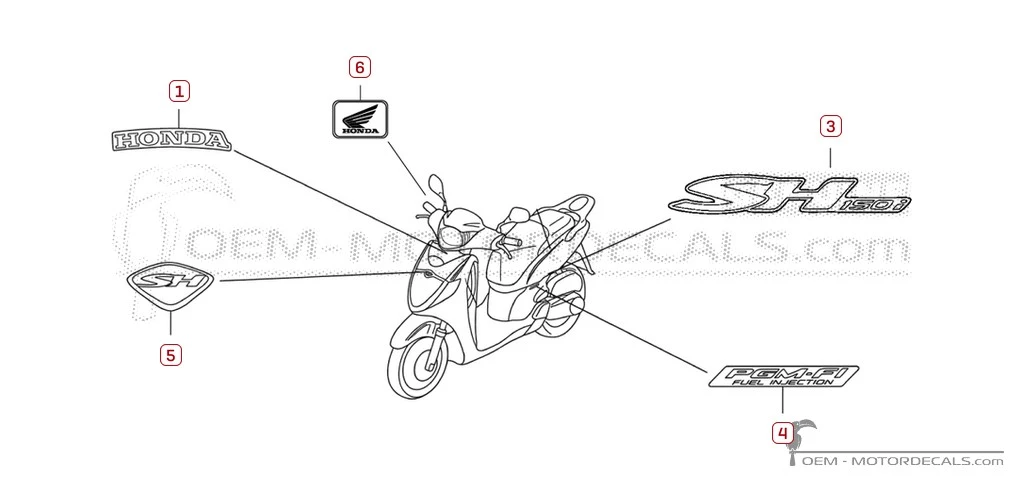 Adesivi per Honda SH150i 2006 • Honda Adesivi OEM
