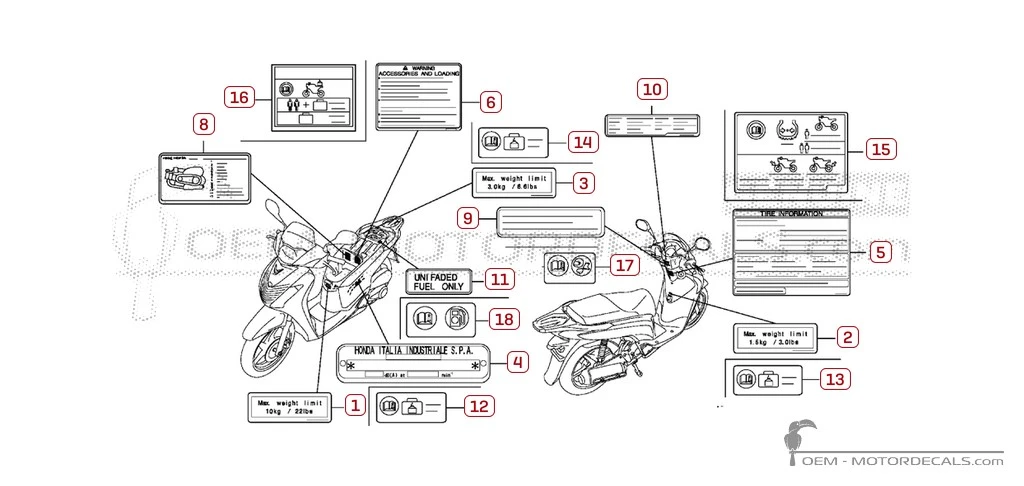 Autocollants pour Étiquettes d'avertissement • Honda Autocollants OEM