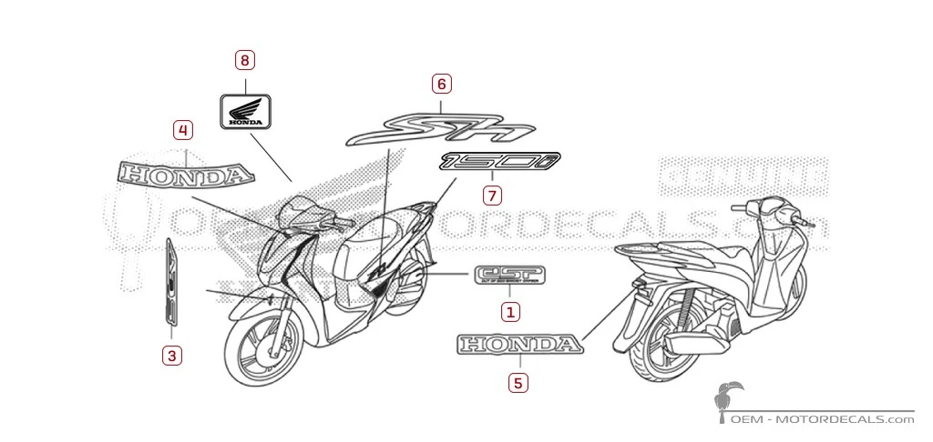 Autocollants pour Honda SH150i 2013 • Honda Autocollants OEM