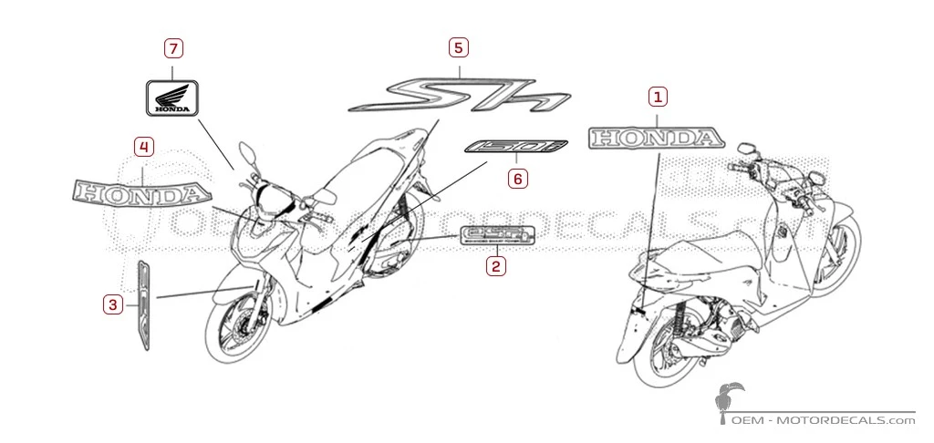 Aufkleber für Honda SH150i 2020 • Honda OEM-Aufkleber