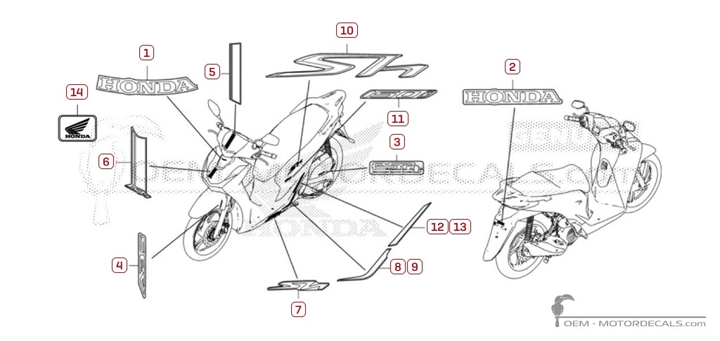Decals for Honda SH150i 2023 • Honda OEM Decals