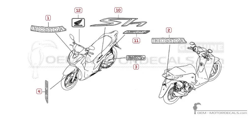 Stickers voor Honda SH150i 2023 • Honda OEM Stickers