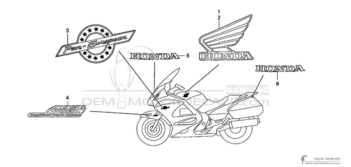 Stickers voor Honda ST1300 PAN EUROPEAN 2009 - Zilver • Honda OEM Stickers