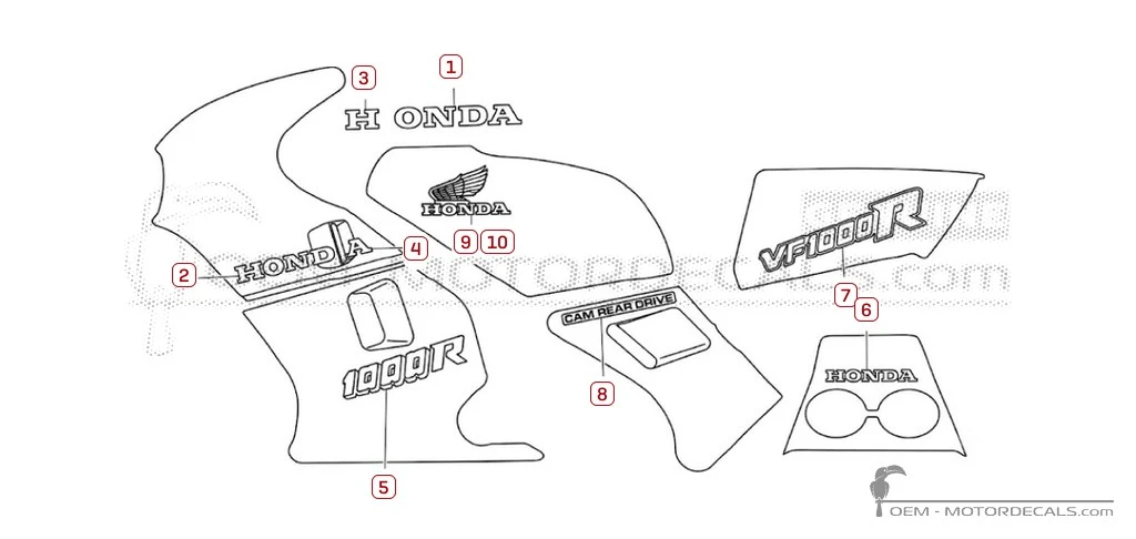 Aufkleber für Honda VF1000 R 1984 • Honda OEM-Aufkleber