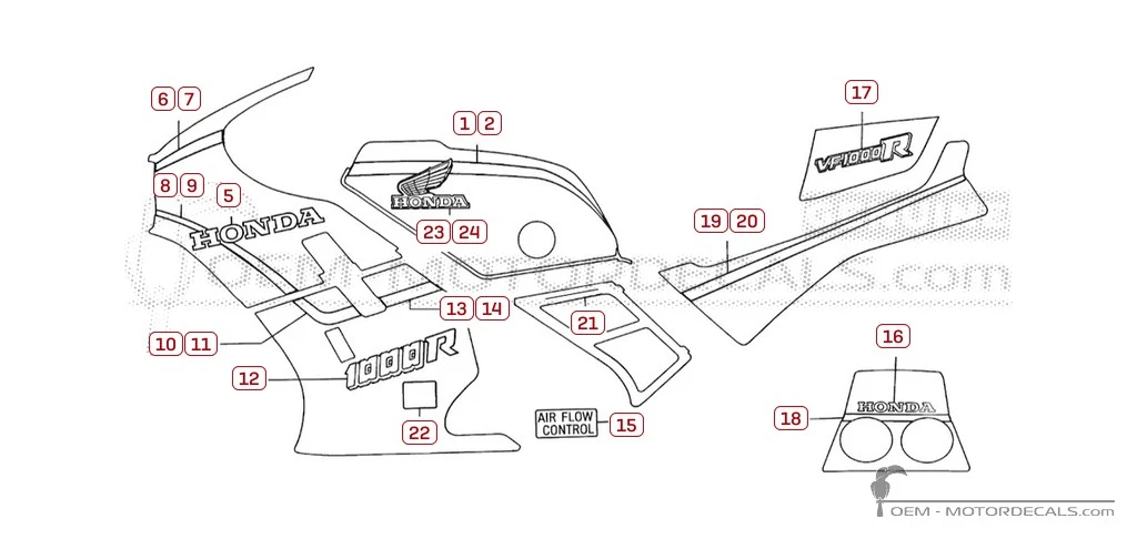 Adesivi per Honda VF1000 R 1985 • Honda Adesivi OEM